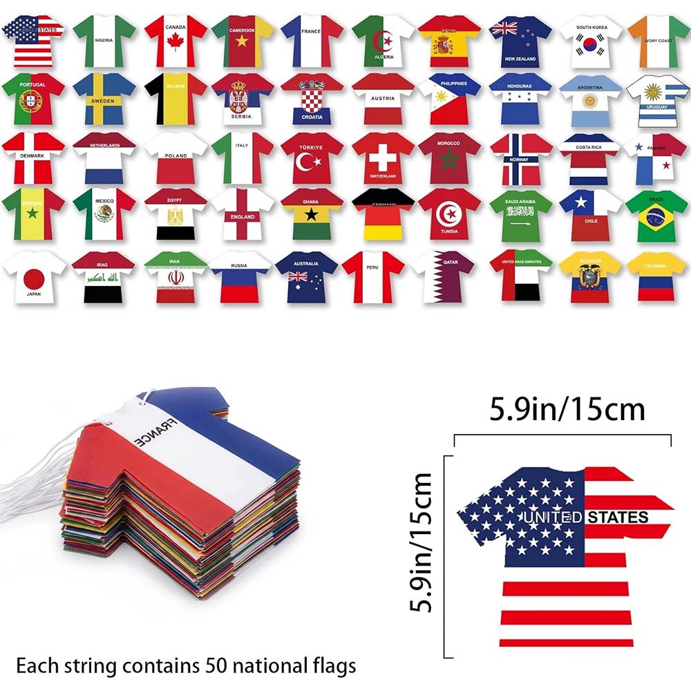 2026 World Cup Football Bunting Banner – 48pcs Jersey Shape Flag Decoration Set