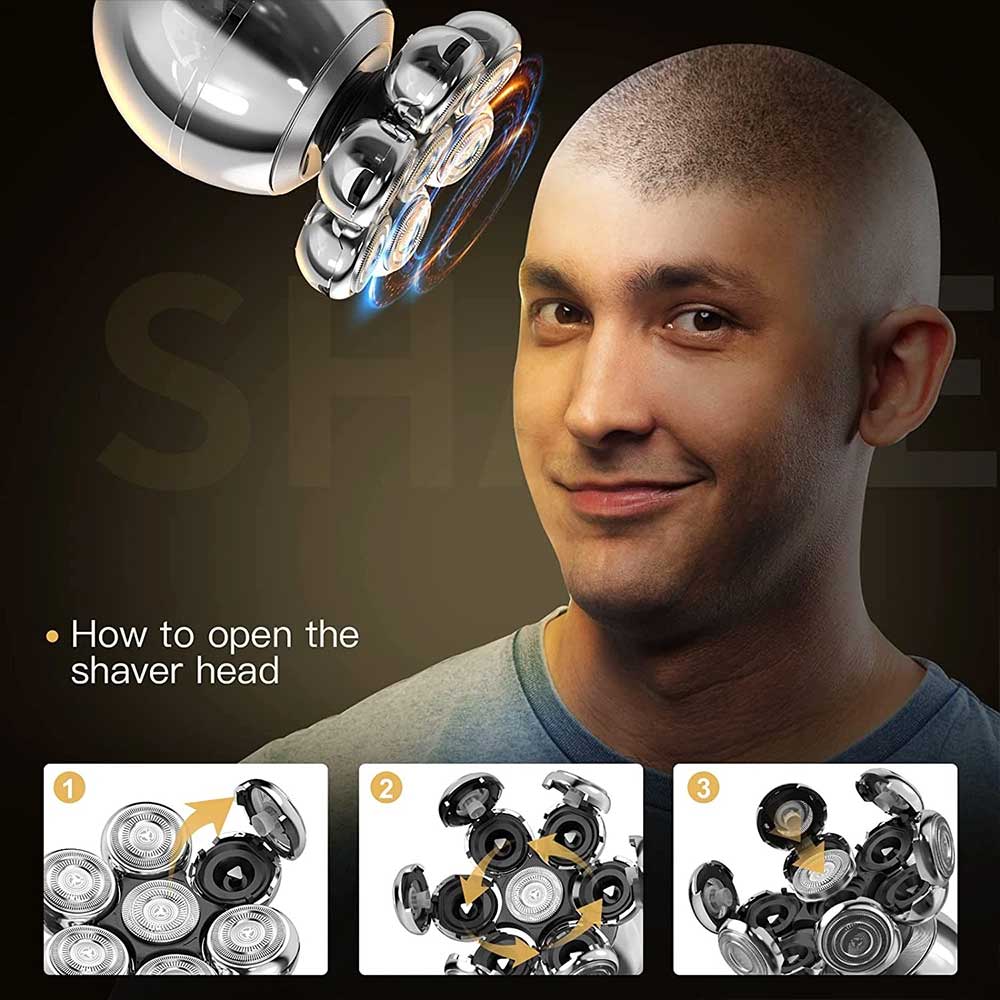 7-in-1 Men's Electric Shaver & Grooming Kit - 7D Rotating Head for Bald Head, Beard, Hair & Facial Care