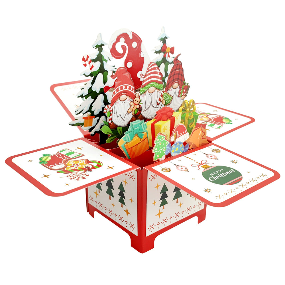 5Pack 3D Pop-Up Christmas Cards with Lights & Music – Santa Claus & Gnome Scene Holiday Greetings