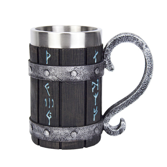 Viking Stainless Steel Tankard Odin Thor Mjolnir Drink Mug Beer Stein Coffee Cup
