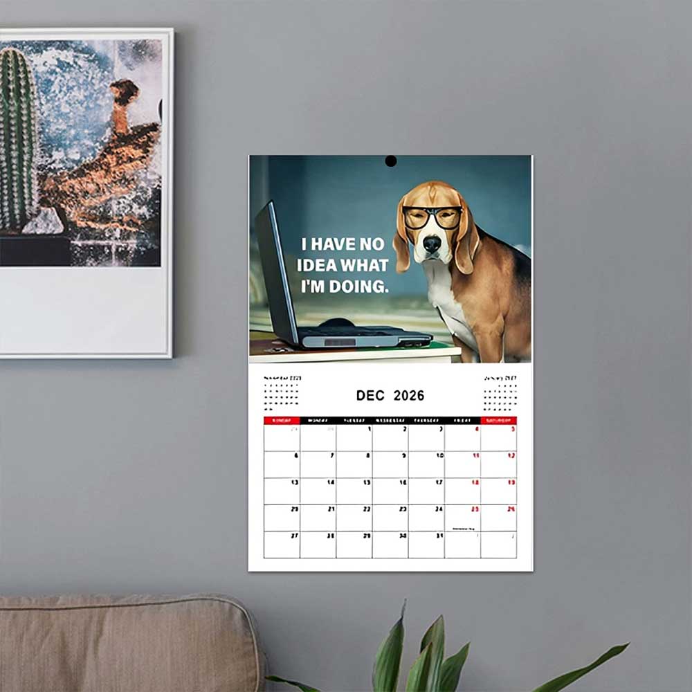 2026 Desk Dogs Calendar - Funny Dog Hanging Wall Calendar with Monthly View