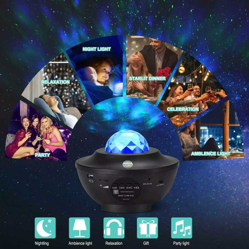 LED Galaxy Starry Night Light Projector Ocean Star Sky Party Kids Baby Room Lamp
