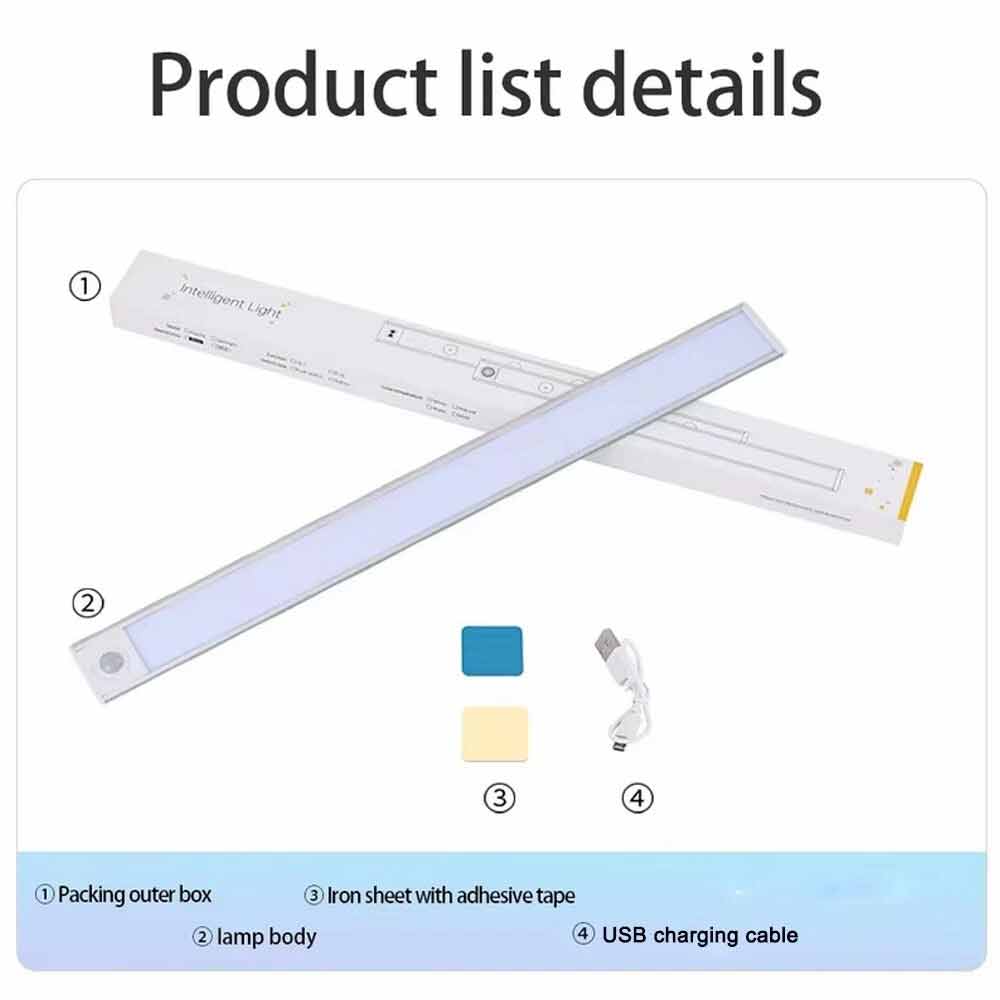 LED PIR Motion Sensor Strip Light – Magnetic Cabinet Closet Lamp, USB Rechargeable