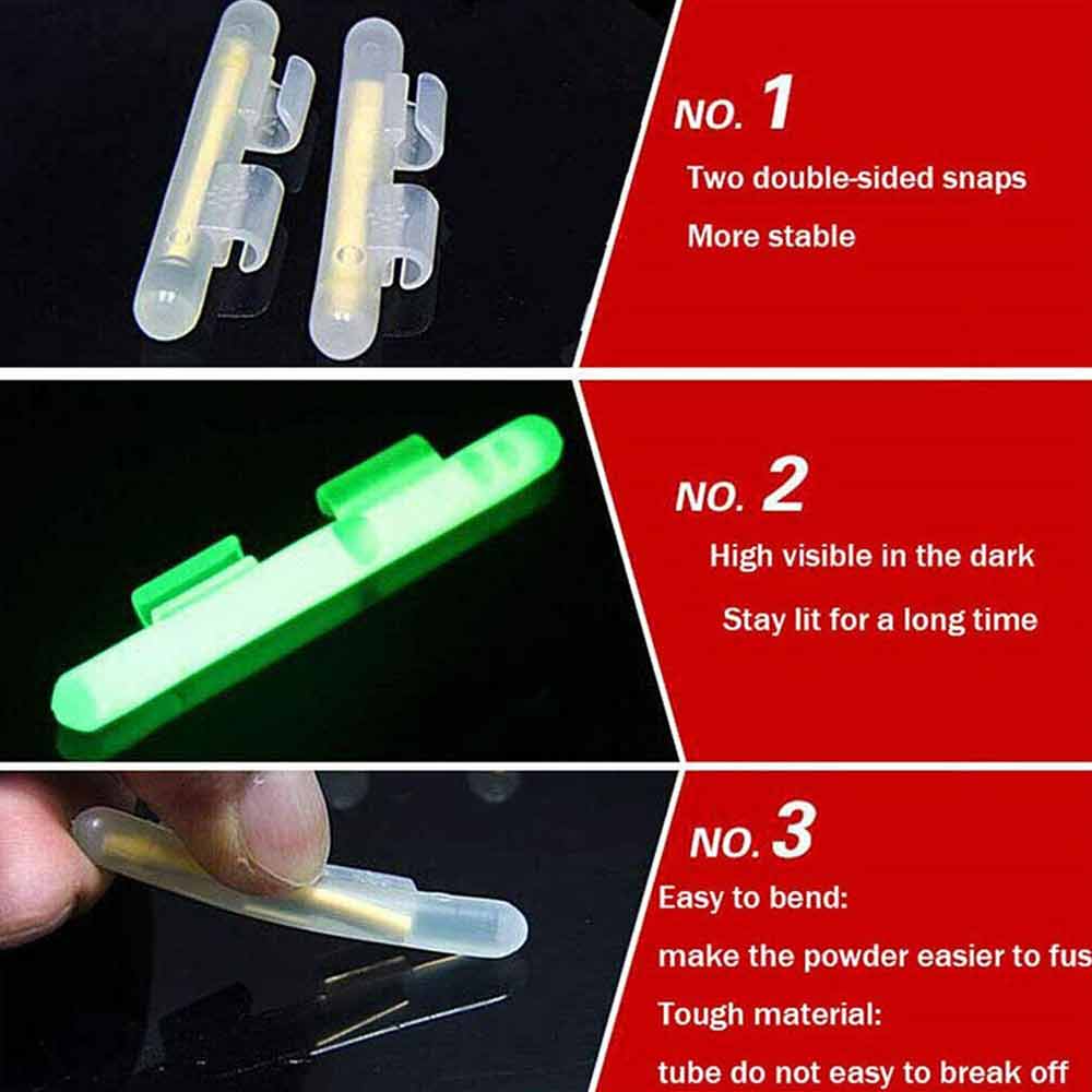 50PCS Fishing Glow Light Sticks Luminous Clip on Bend Fluorescent Rod Tackle