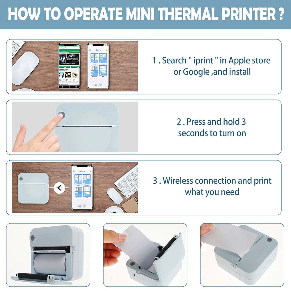 Mini Pocket Printer Bluetooth Wireless Thermal Printer Printing Paper Inkless