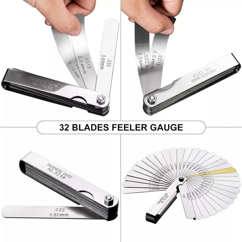 Feeler Gauge 32 Blade Dual Marked Metric Imperial Feeler Gage Brass Blade