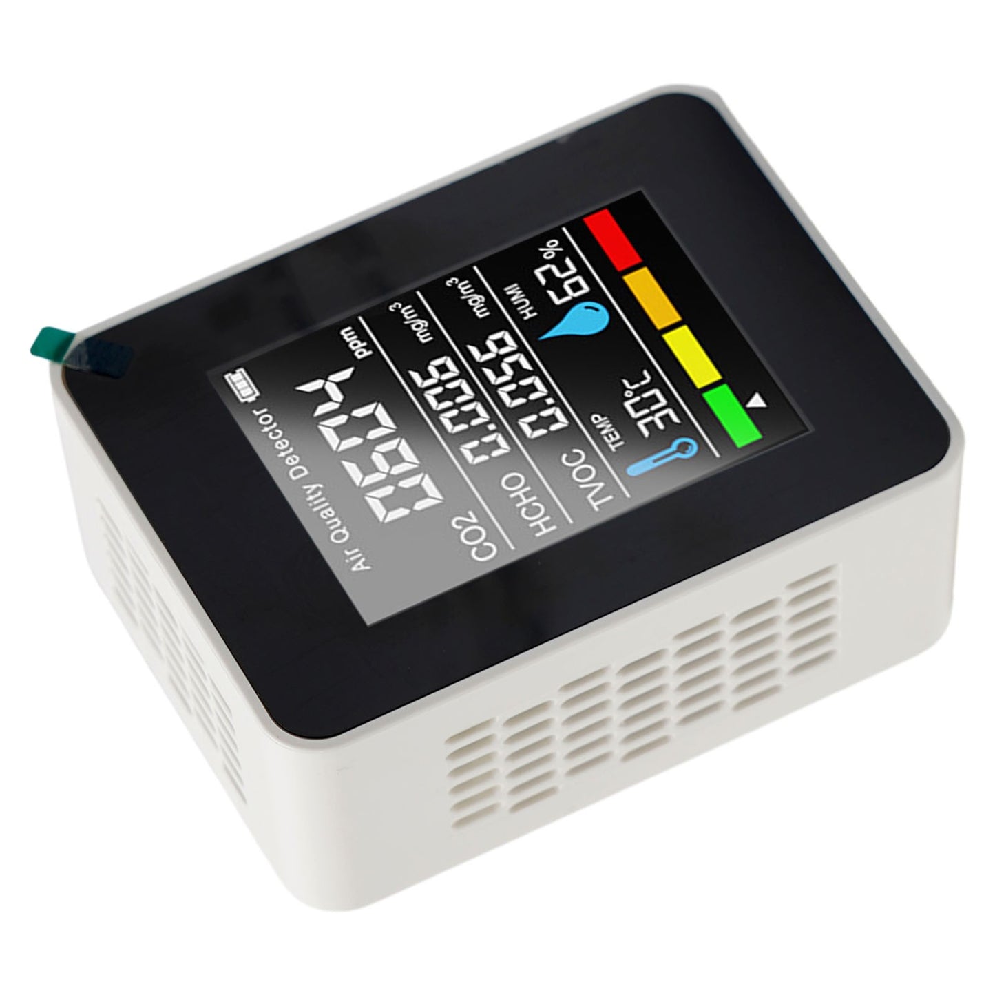 5-in-1 Air Quality Monitor – Portable CO2, HCHO, TVOC, Temp & Humidity Detector with USB-C Recharge