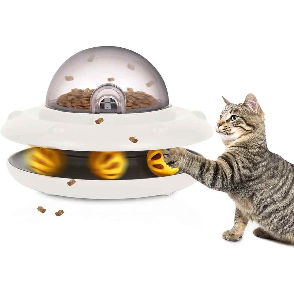 UFO Automatic Interactive Puzzle Cat Feeder – Dispenser Toy for Dry Food, White