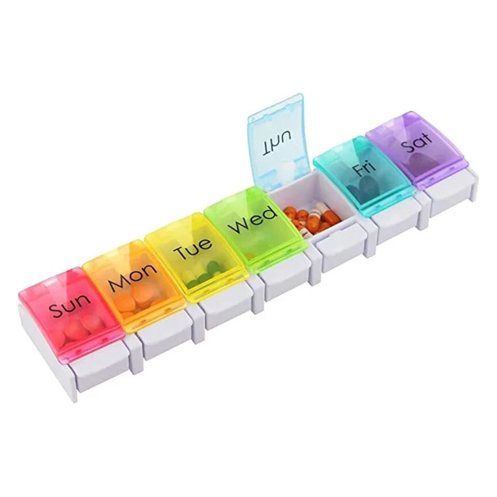 7-Day Pill Organizer with Push-Button Lids - One-Handed Medicine Sorter Box