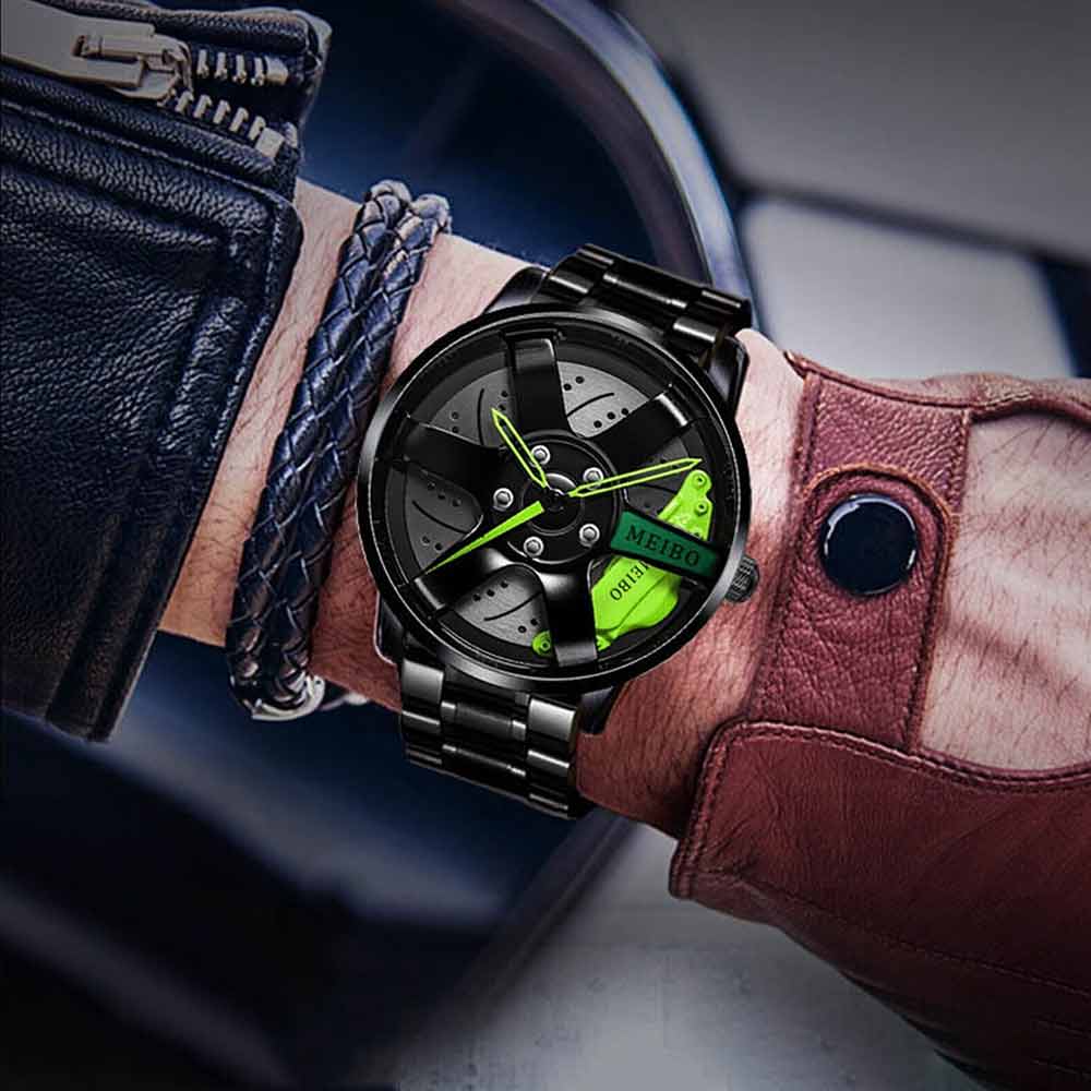 Mens Quartz Watch, Car Wheel Watch Fashion Sport Watch Mesh Rim Hub Wrist Watch