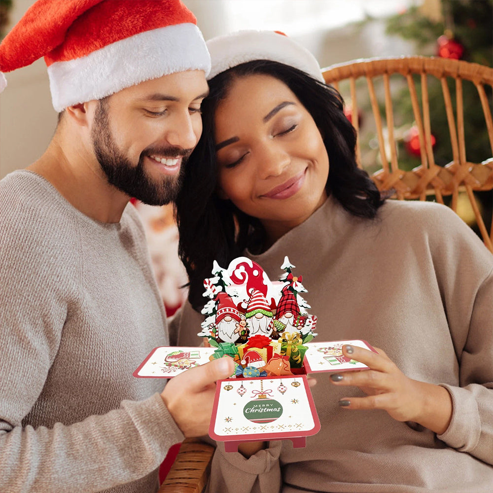 5Pack 3D Pop-Up Christmas Cards with Lights & Music – Santa Claus & Gnome Scene Holiday Greetings