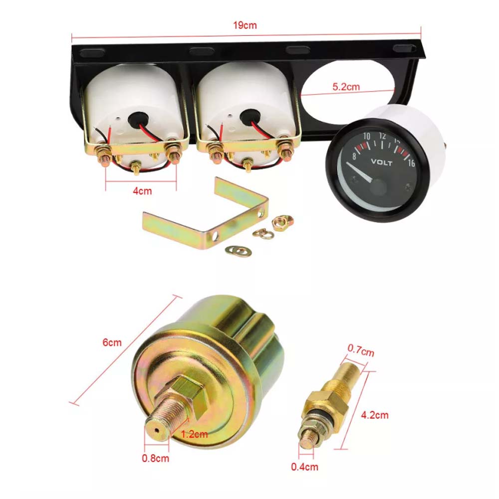 52mm Car Electronic Triple Gauge Kit Oil Pressure + Water + Tem +Voltmeter Meter