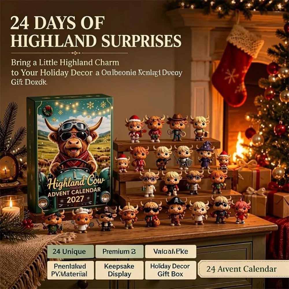 Highland Cow Advent Calendar 2026 – 24-Day Christmas Countdown with Mini Figures