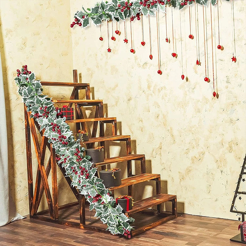 2Pcs 2.2M Christmas Garland with Holly Leaves & Red Berries Artificial Greenery for Fireplace, Stairs & Door Decor
﻿