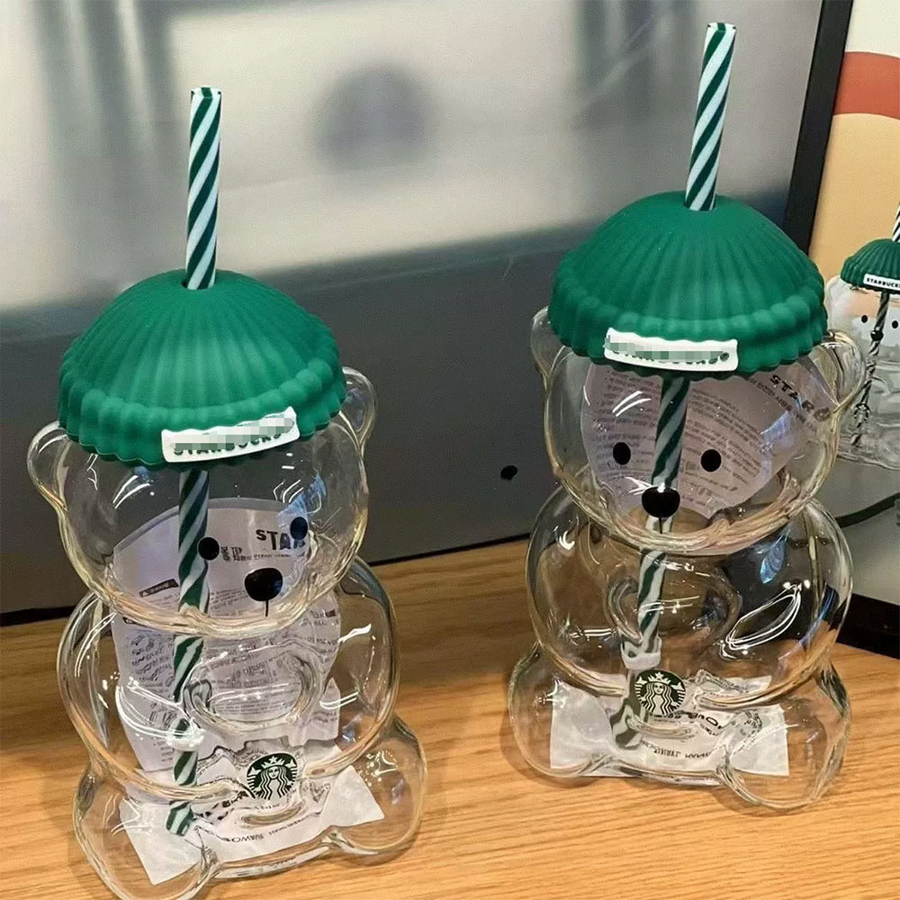 2026 Barista Star Bear Limited Edition Glass Cup with Lid & Straw – 20oz (591ml) Collector's Gift Cup