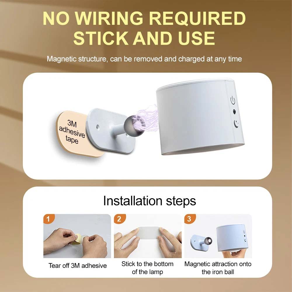 Rechargeable LED Wall Sconce Lights - Magnetic Remote Night Lamp, USB Powered