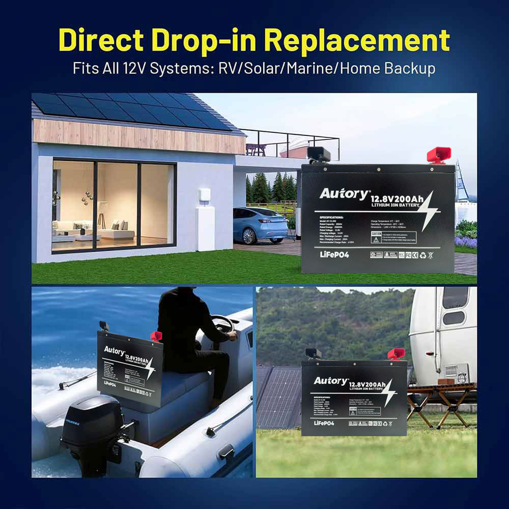 Autory 12.8V 200Ah LiFePO4 Deep Cycle Battery | 3000+ Cycles | Rechargeable Replace SLA AGM RV Camping
