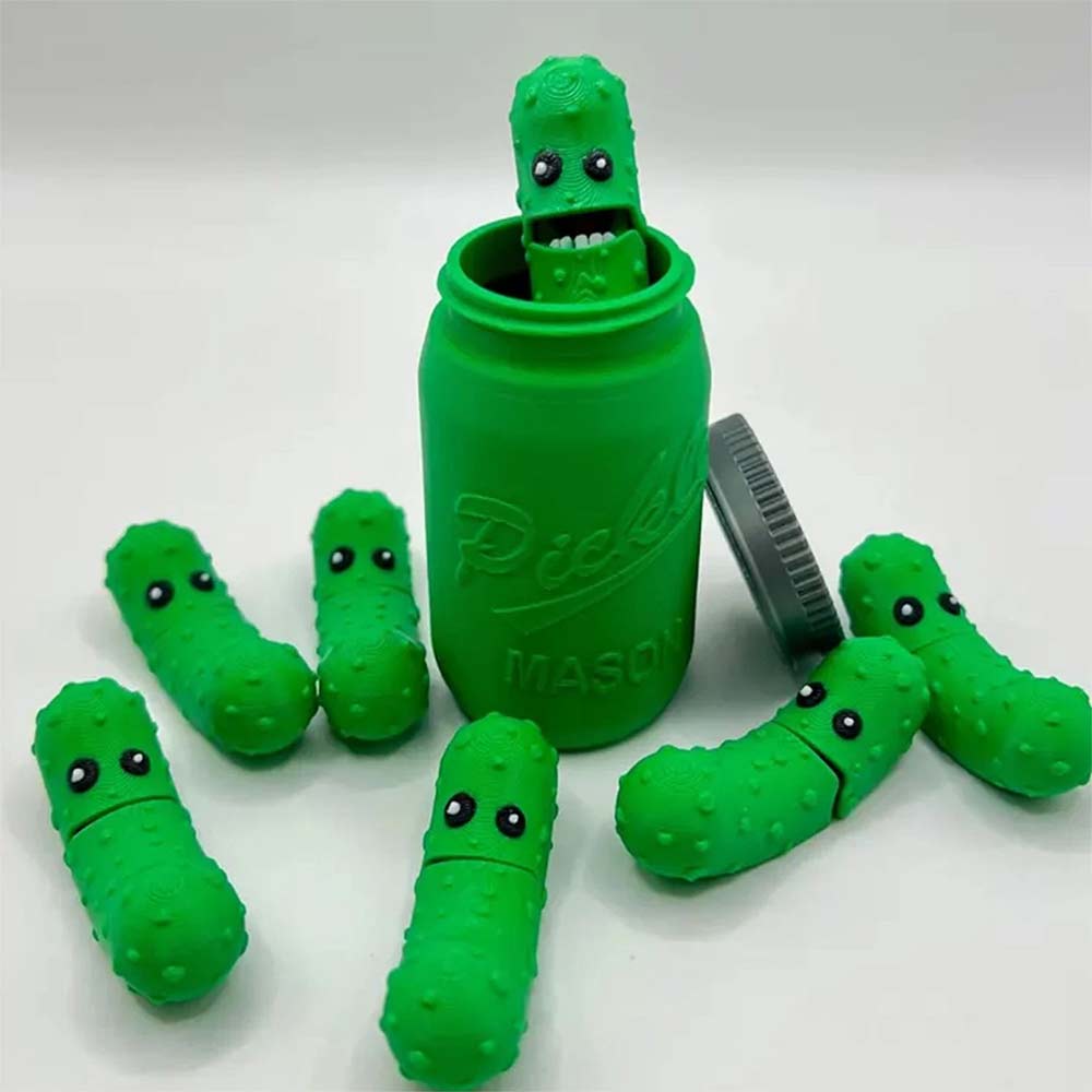 3D Printed Pickles in Mason Jar – Fun Articulated Pickle Gifts with Movable Mouths