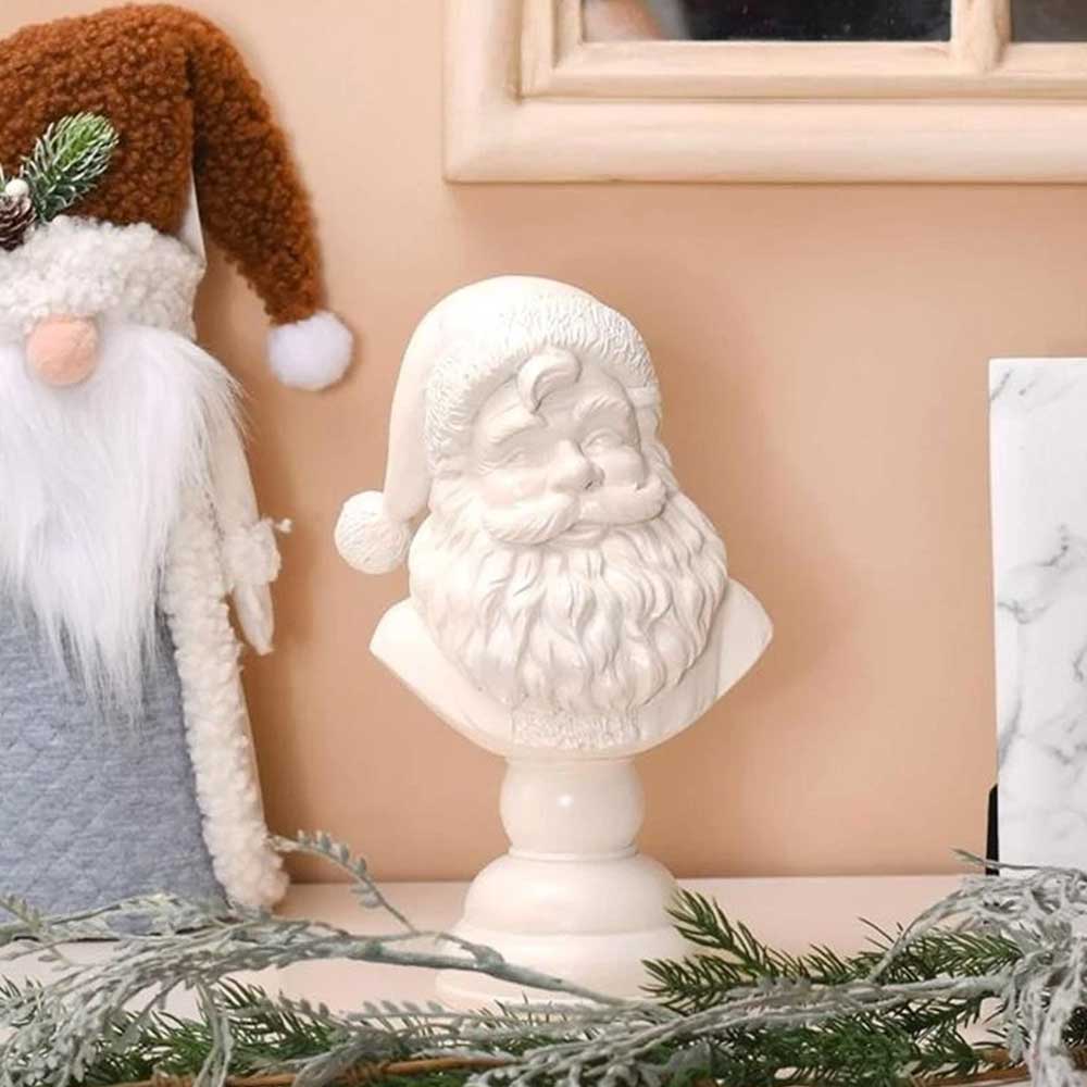 Santa Bust Tabletop Decoration - 15cm White Resin Santa Claus Head Statue