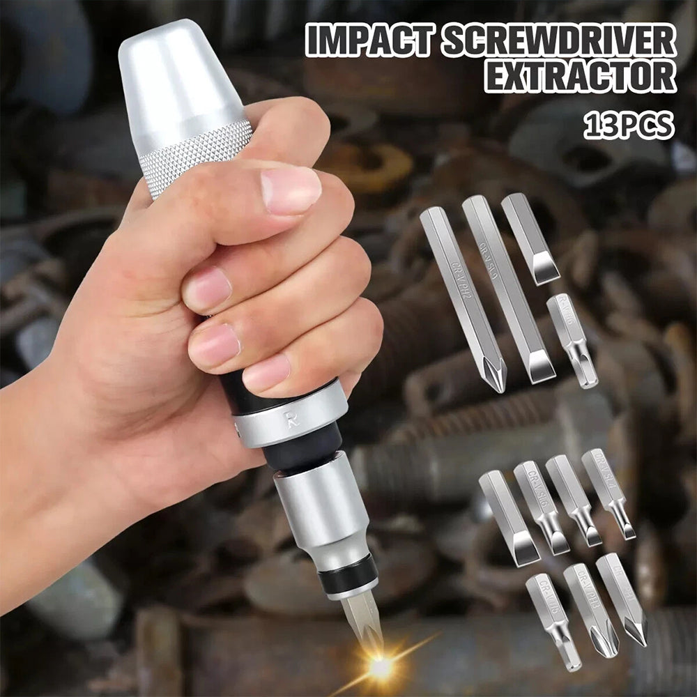 13pcs Manual Impact Screwdriver Set - Heavy-Duty Handheld Hammer-Action Tool for Stuck & Rusted Screws