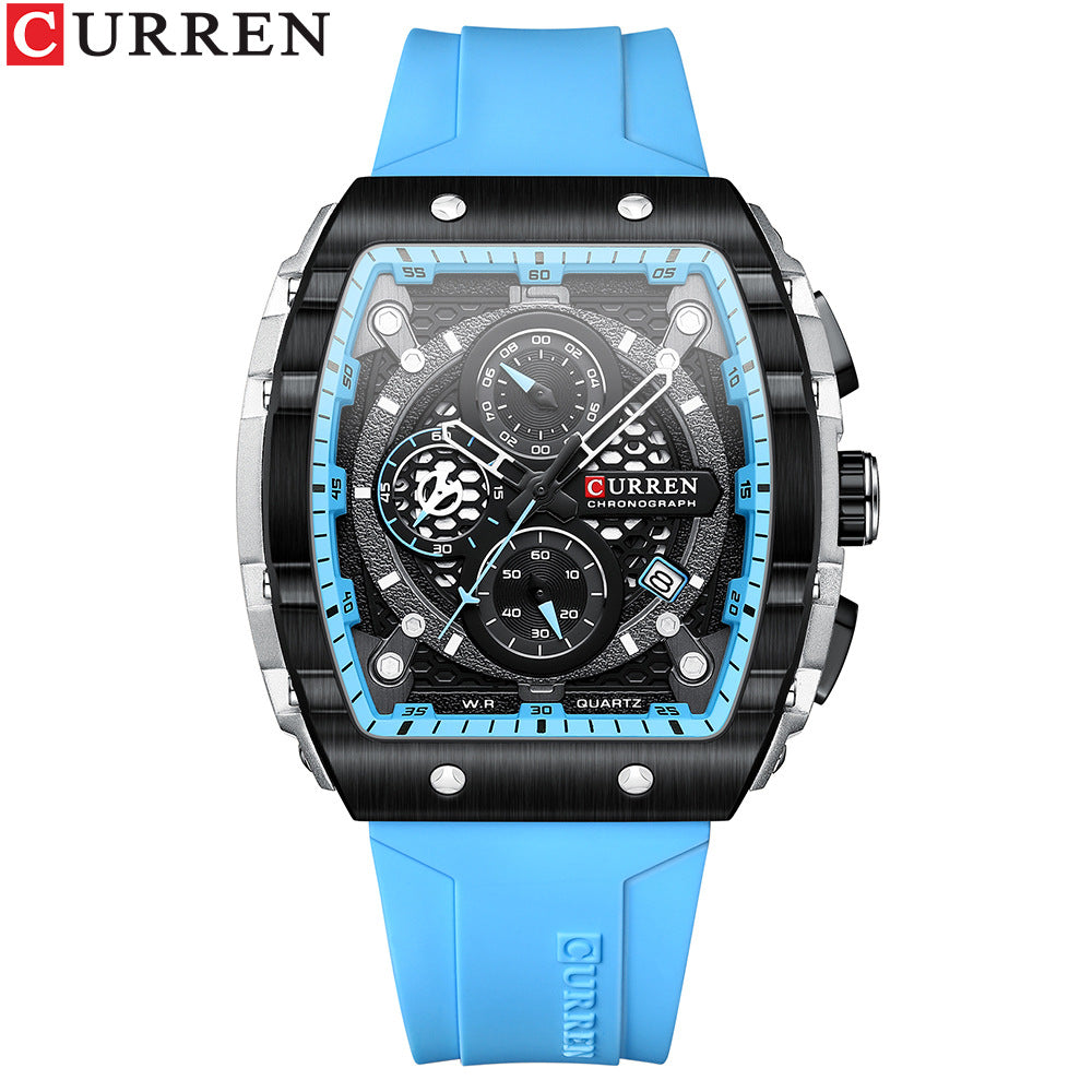 Men's Chronograph Watch – 47mm Quartz Silicone Strap, 3ATM Water Resistant