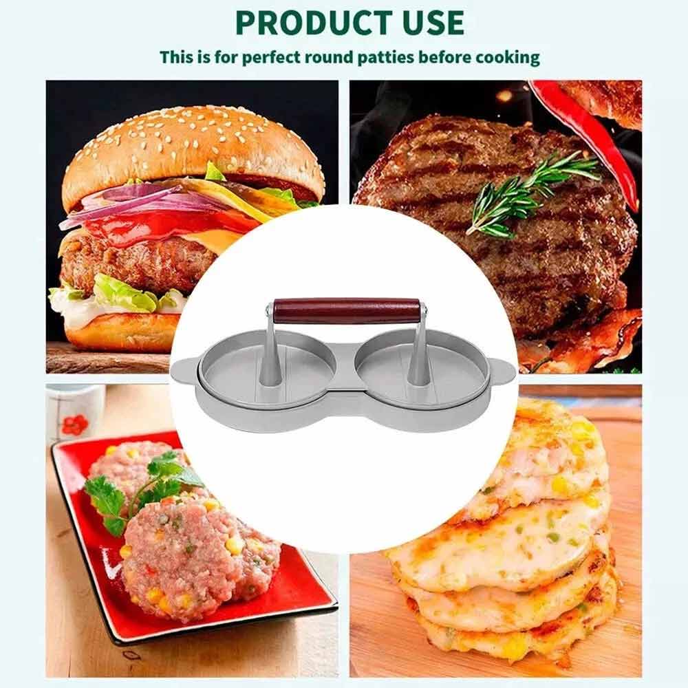 Double Burger Press Hamburger Maker – Non-Stick Aluminum Beef Patty Meat Tool for BBQ
