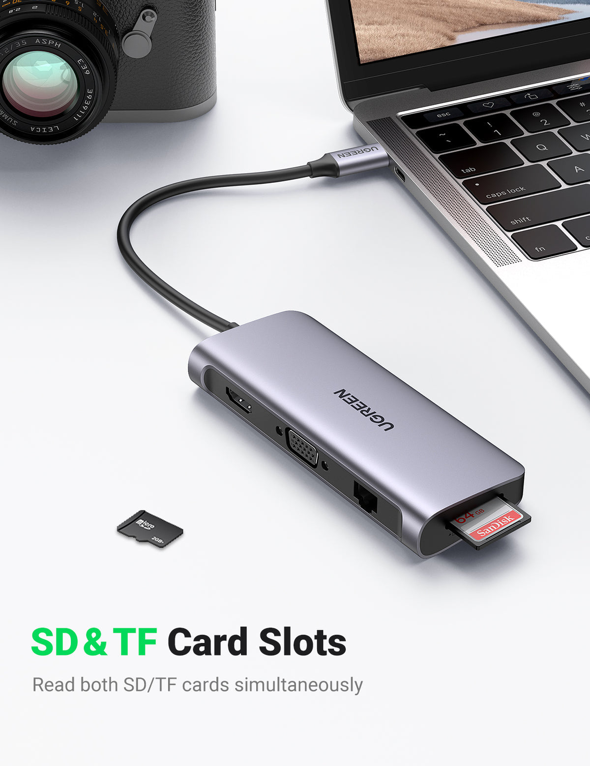 10-in-1 USB-C Adapter – HDMI VGA Ethernet USB 3.0 SD/TF & PD Charging Hub