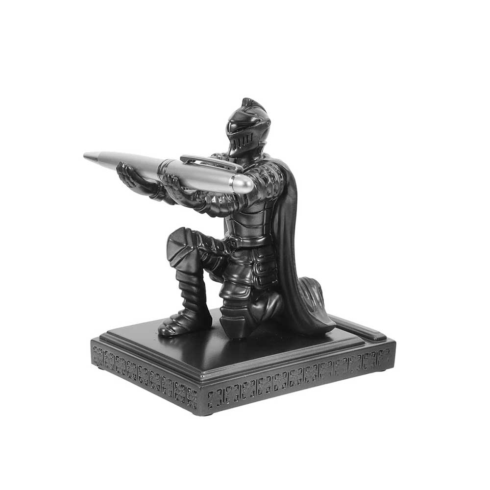 Medieval Knight Pen Holder - Resin Warrior Desk Organizer with Stand for Office & Study Decor