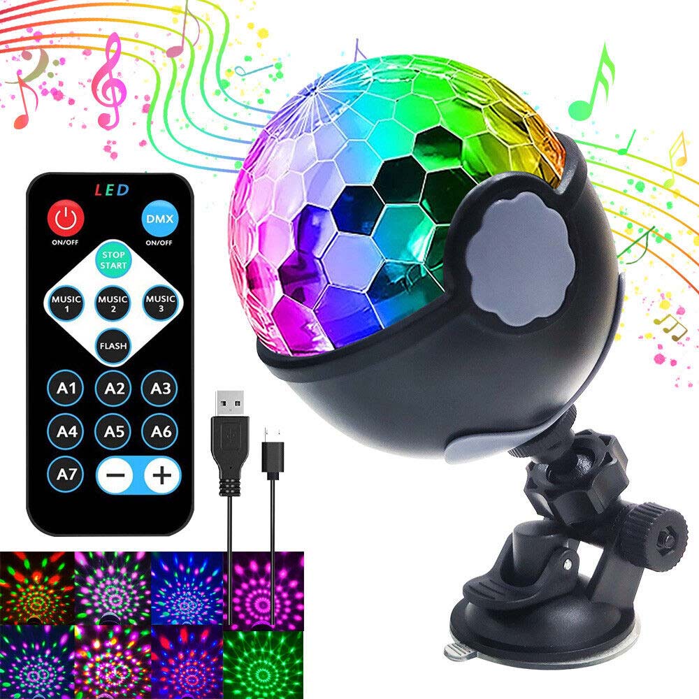USB LED Party Disco Lights Remote Sound RGB Colourful Rotating Magic Ball Light
