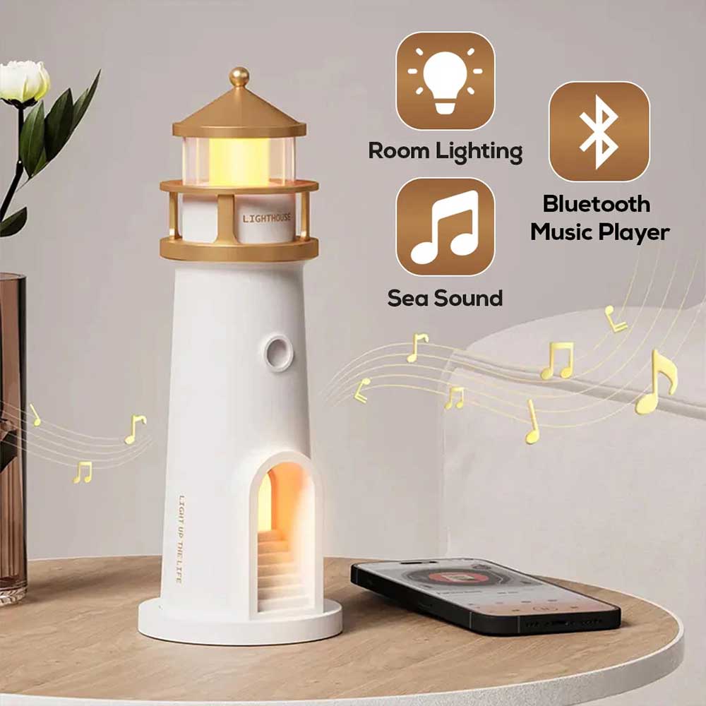 Lighthouse Projector Night Light – 3-in-1 Bluetooth Speaker & White Noise