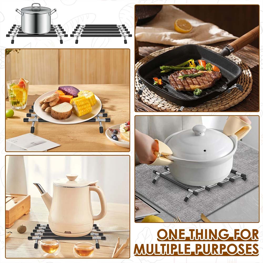 Kitchen Trivet Worktop Saver – Stainless Steel & Silicone Hot Pot Pan Stand Rack