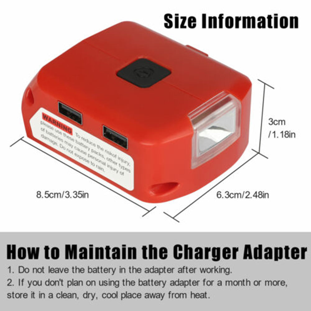 Dual USB Port Phone Charger Adapter Li-ion Battery Fit Milwaukee 18V/20V Battery