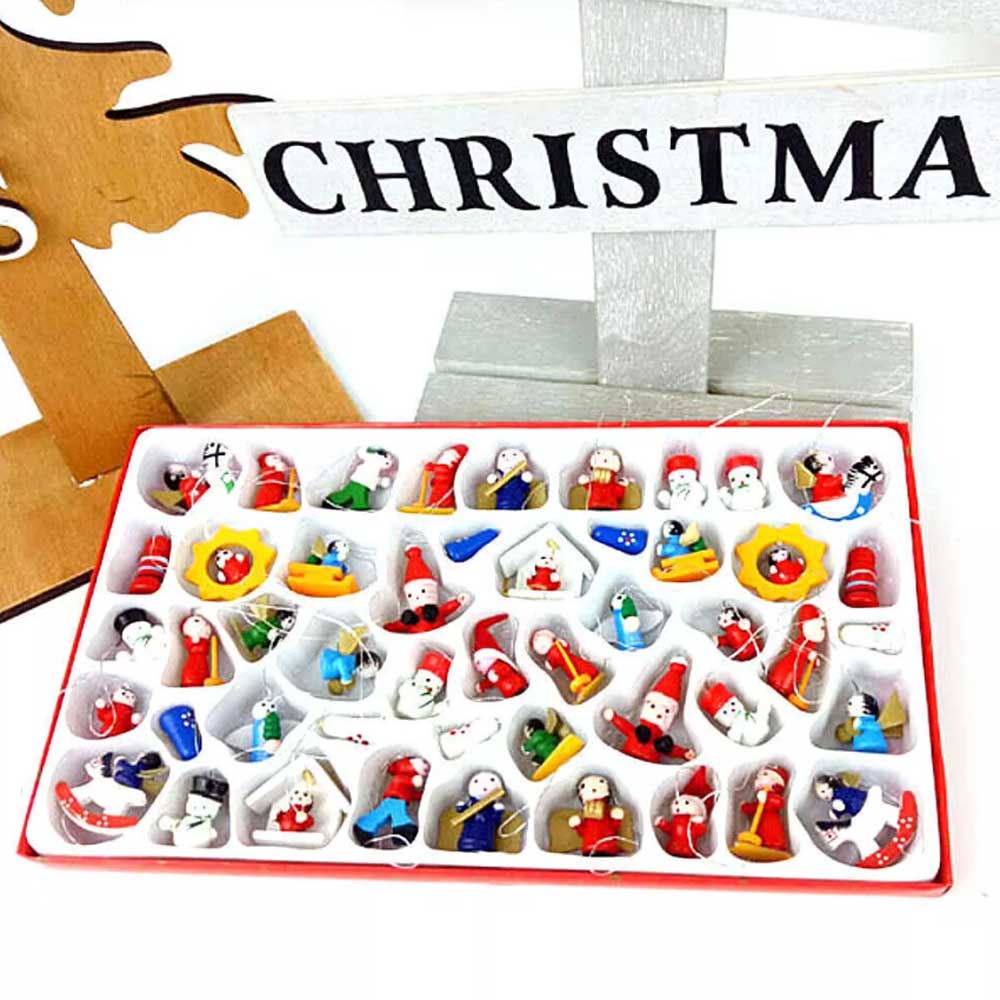 Miniature Wooden Christmas Tree Decor Figures Pendant Hanging Xmas Ornament Set
