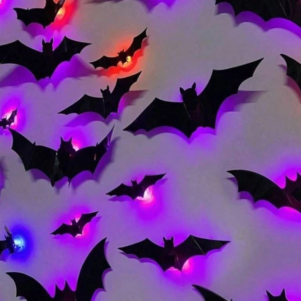 12/24PCS Halloween 3D Bat LED Night Light Wall Stickers – Glow in Dark  Decor