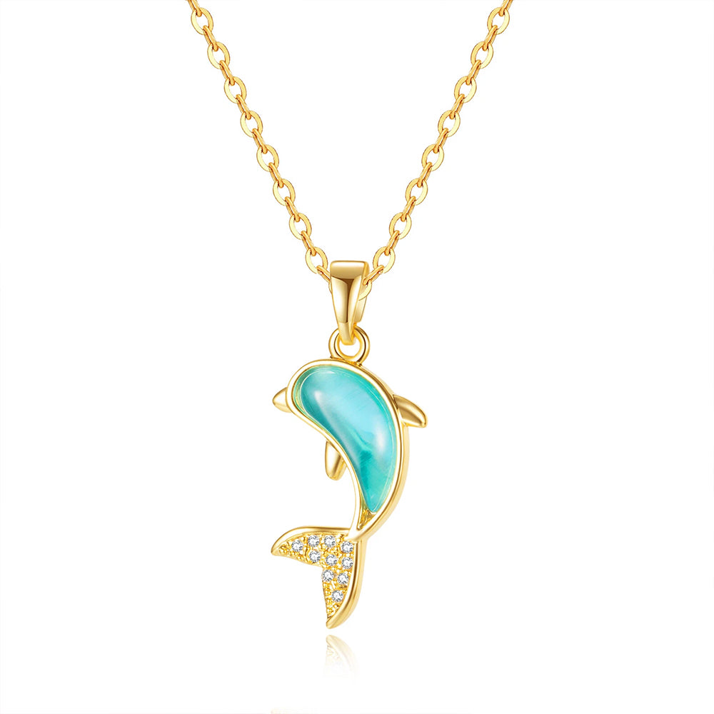 European Stainless Steel Blue Dolphin Pendant Necklace | Elegant Jewelry Gift for Women