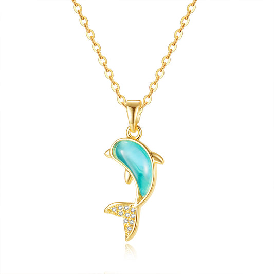 European Stainless Steel Blue Dolphin Pendant Necklace | Elegant Jewelry Gift for Women