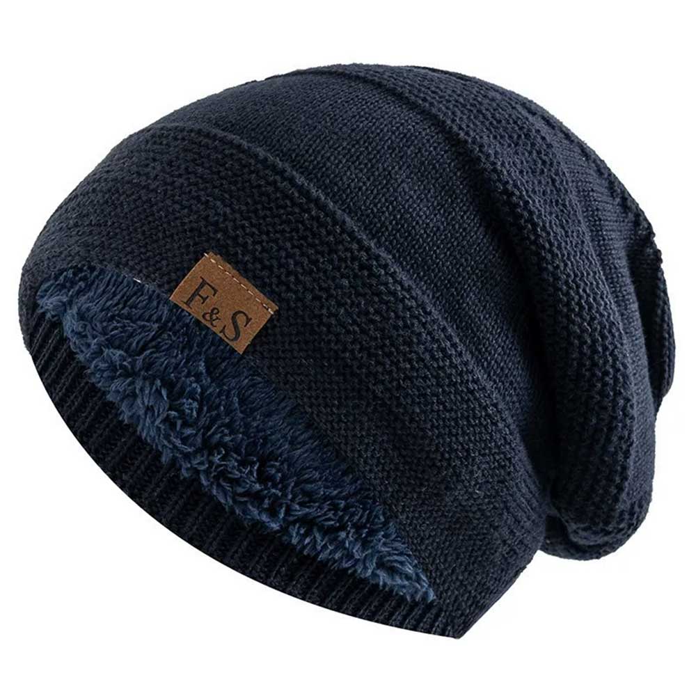 Unisex Slouchy Winter Beanie - Fur Lined Warm Knitted Hat for Men & Women