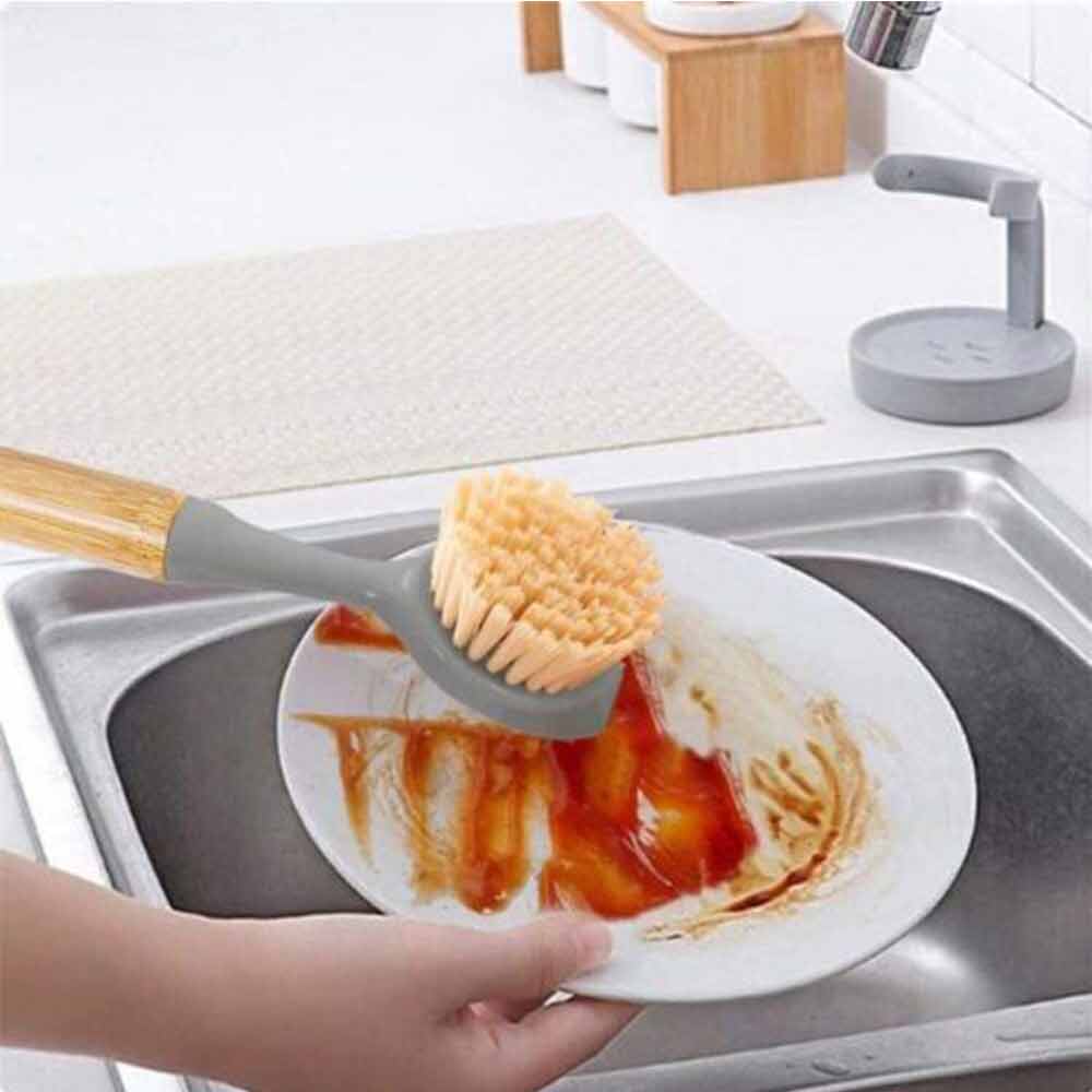 2pcs Kitchen Pan Dish Brush Washing Up Bamboo Handle Bathtub Cleaning Scrub Tool