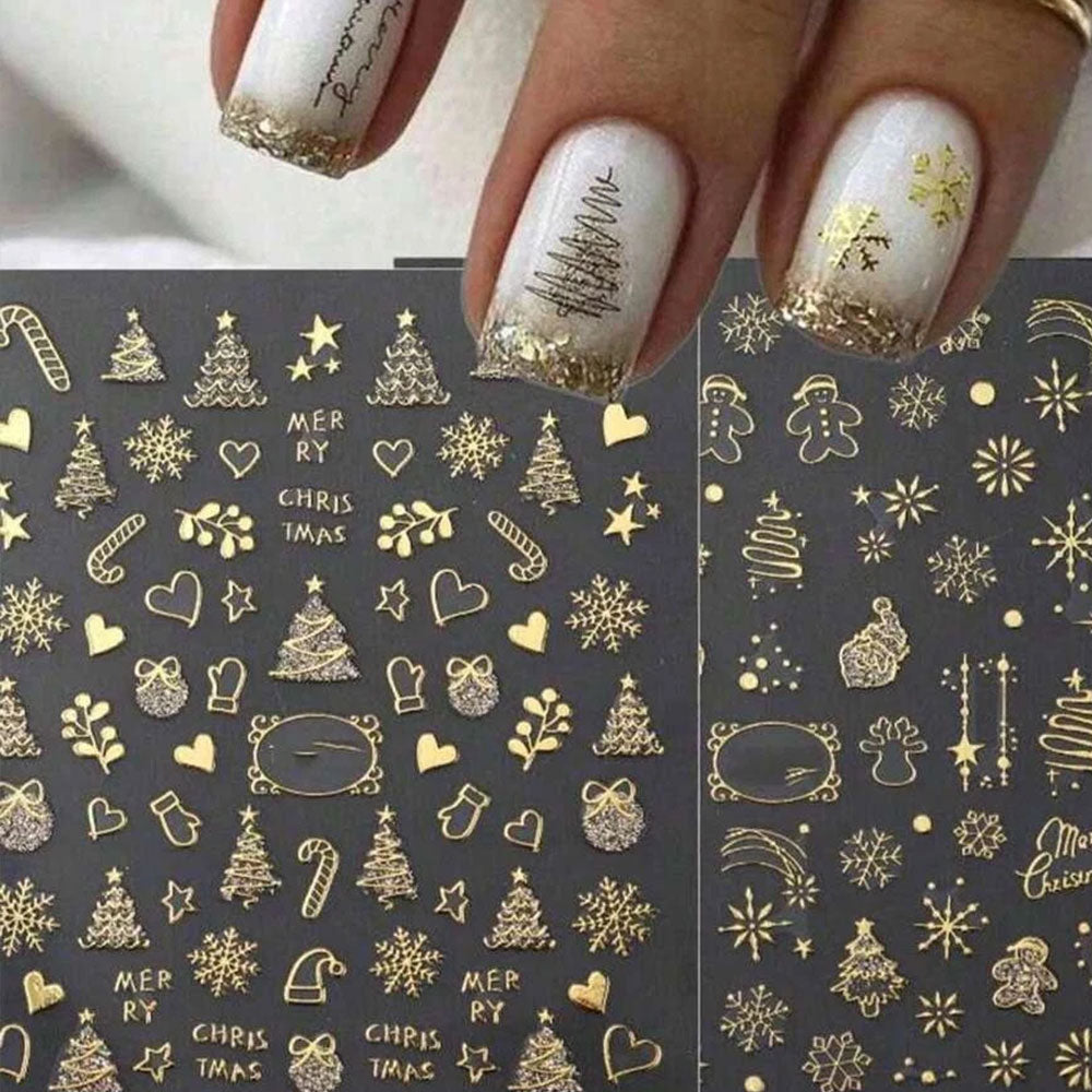 2-Pack Christmas Gold Nail Art Stickers – Self-Adhesive Decals for Manicure Decor