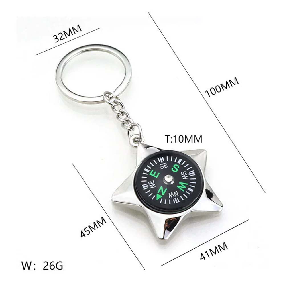 Metal Compass Keychain Key Ring - Fashion Chrome Pendant Gift for Bag or Car Keys