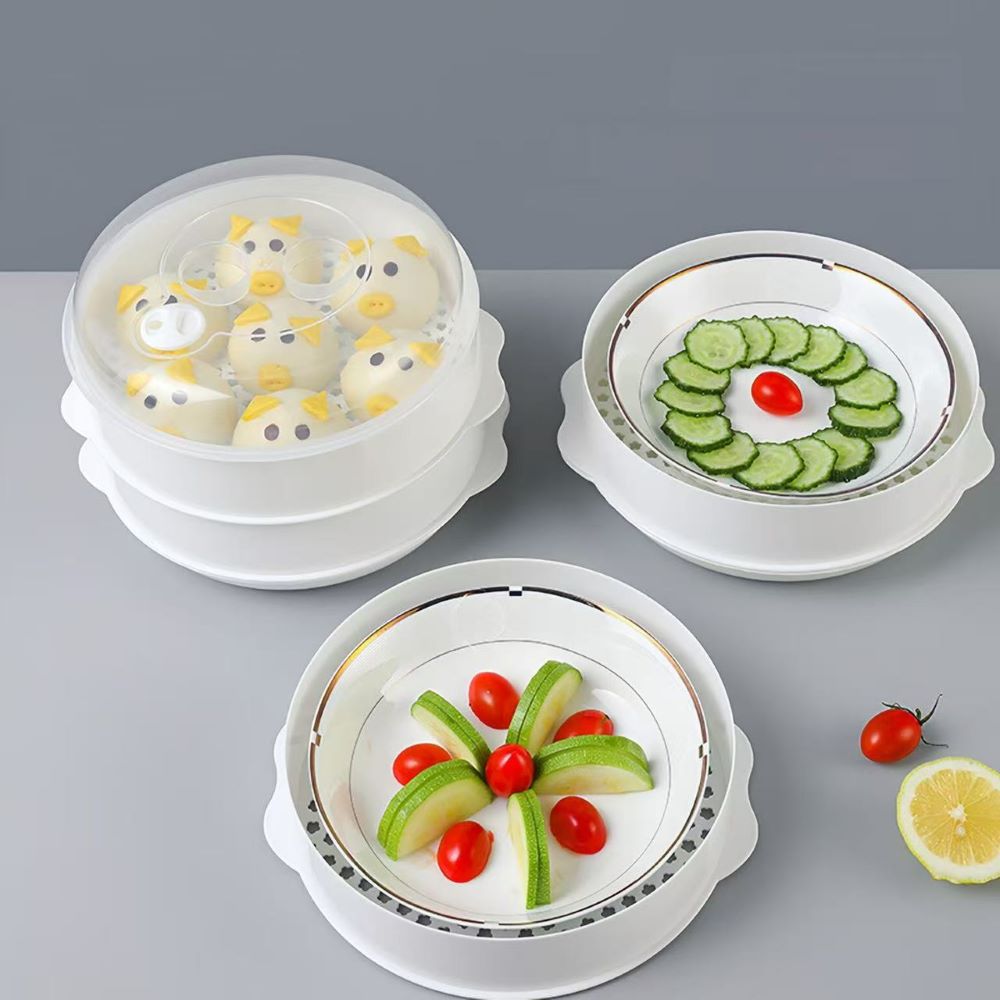 Multi-Layer Plastic Steamer Basket for Microwave – Large Capacity, Heat-Resistant Stackable Steamer