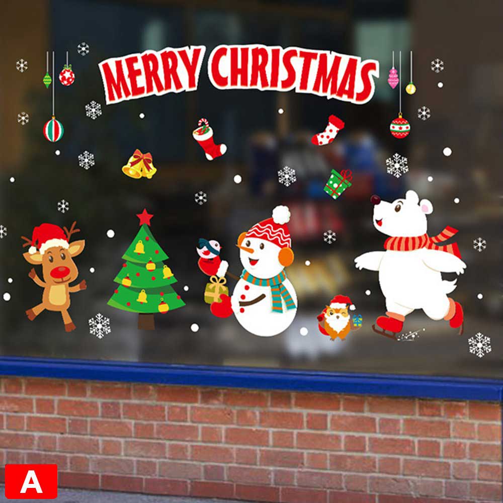 2PCS Christmas Santa Removable Window Stickers Festival Art Decal Wall Home Xmas