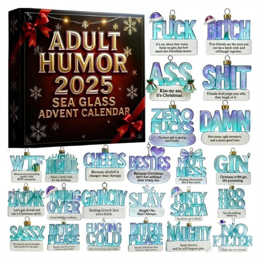 2D Adult Humour Acrylic Sea Glass Advent Calendar - 24 Days of Funny & Cheeky Holiday Surprises