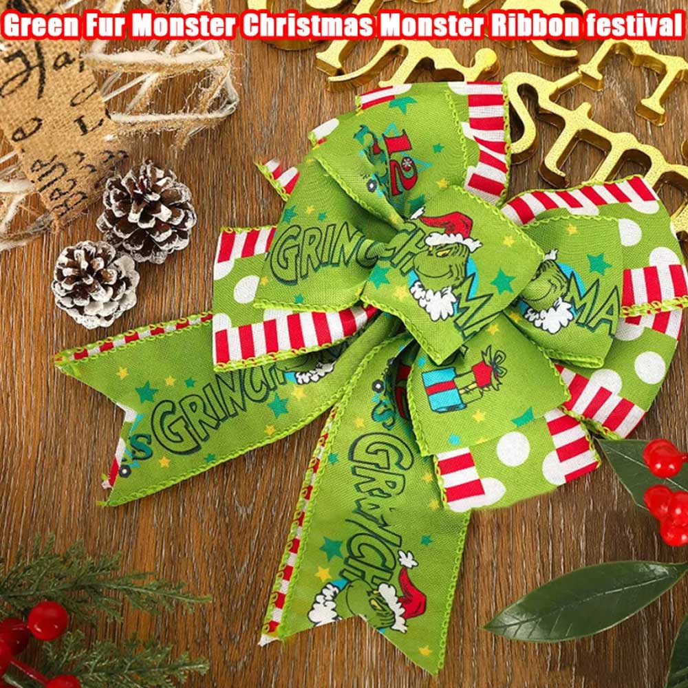 4pcs Grinchs Ribbon Wired 2.5In 4 Roll 20Yards Christmas Ribbon Wreaths Bows DIY