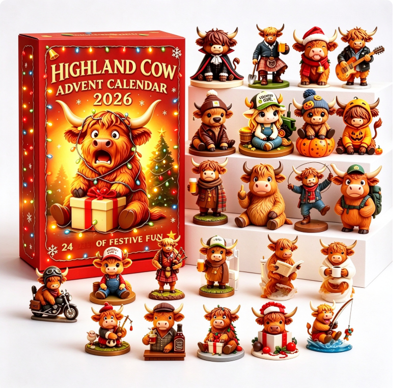 24-Day Highland Cow Advent Calendar – 3D Silicone Figures Christmas Countdown