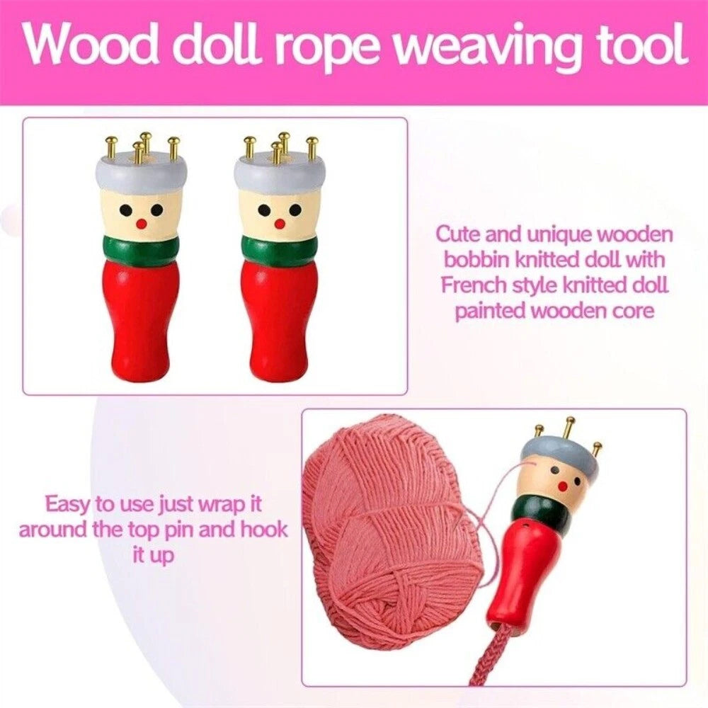 Wooden Spool Knitting Doll Set – 2pcs French Knitting & Corking Tool for Beginners& Craft Enthusiasts