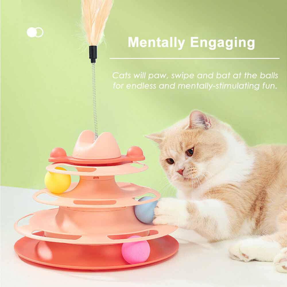 3 Level Cat Toy Kitten Rotating Feather Teaser Tower Interactive Funny Toys