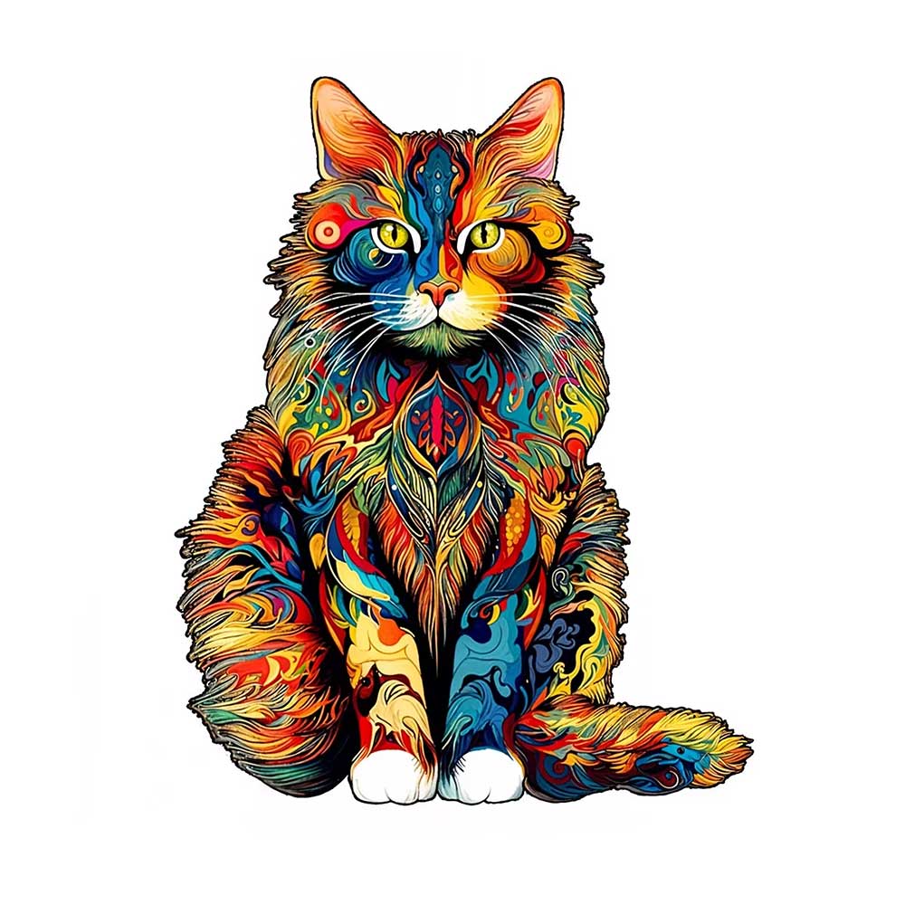 Unique Cat Pattern Wooden Jigsaw Puzzle – Artistic Irregular Shapes Home Decor & Mindful Gift