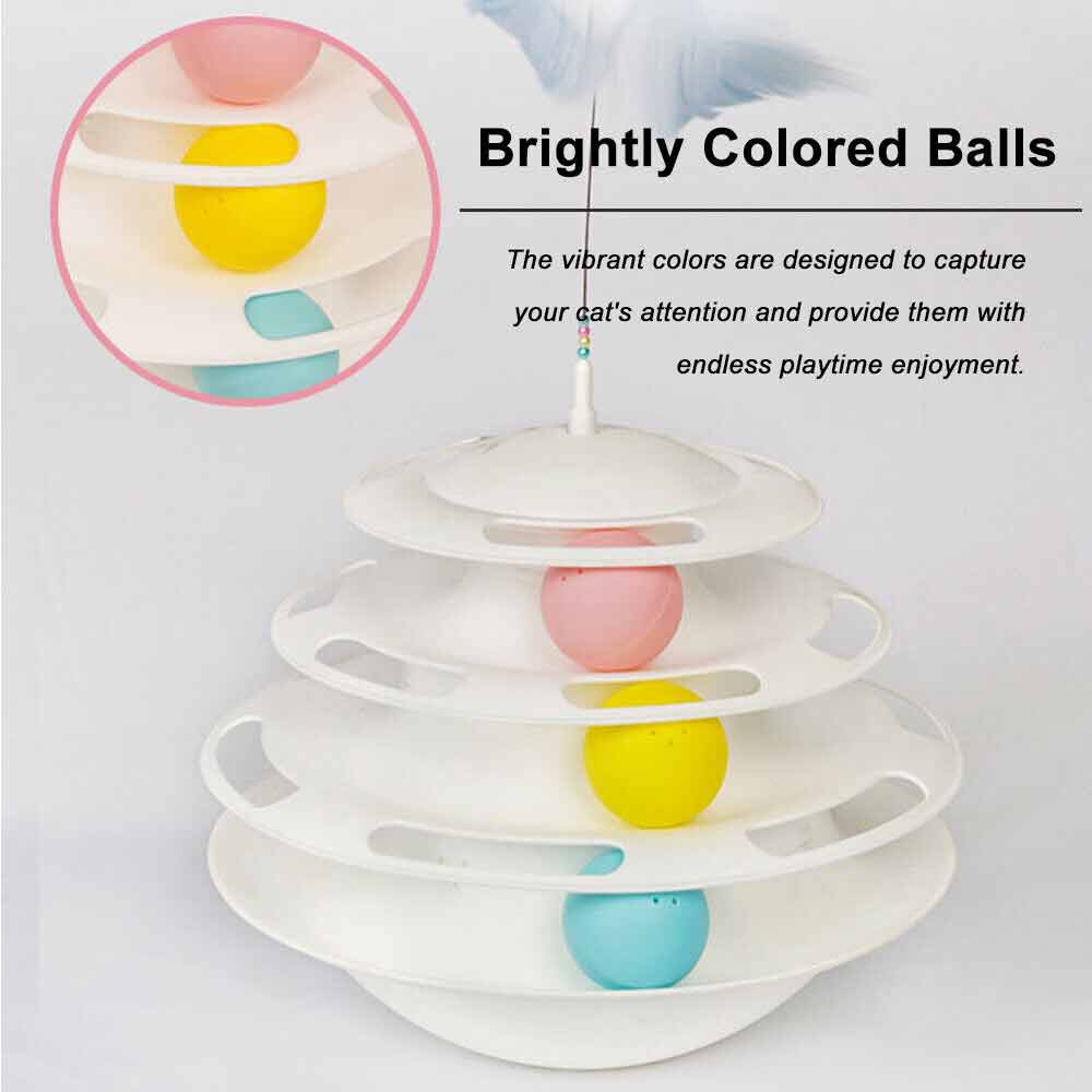 3 Level Cat Toy Kitten Rotating Feather Teaser Tower Interactive Funny Toys