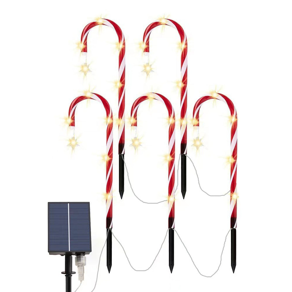 5-in-1 Solar Powered Red Candy Cane LED Lights Outdoor Christmas Pathway Decoration